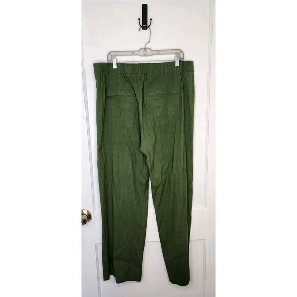 Vince Linen Blend High Waisted Pull On Pants Full Length Green Elastic Size XL - Picture 2 of 4